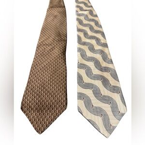 NEO by Bill Blass 100% Silk Neck Tie Cream Brown-Lot of 2